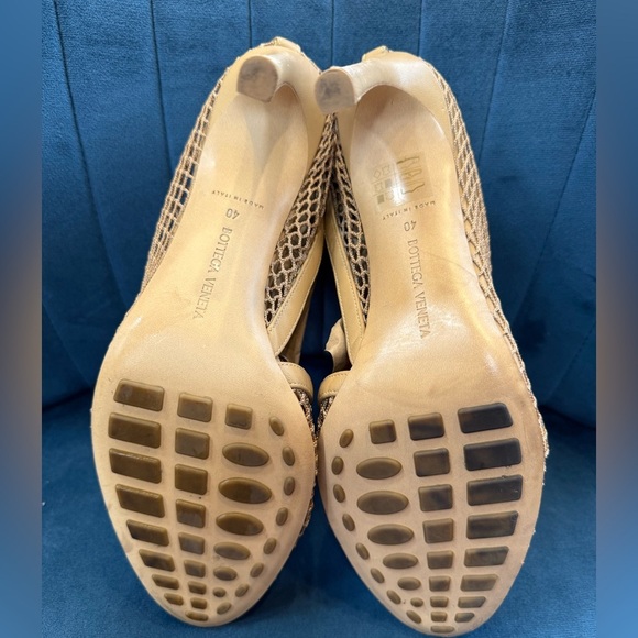 Bottega Veneta Mesh Chain Heels Size 40 Nude Gold Designer Luxury Made in Italy - Picture 10 of 11